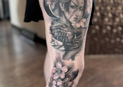 Woman w/ Cherry Blossoms Tattoo Japanese Motif